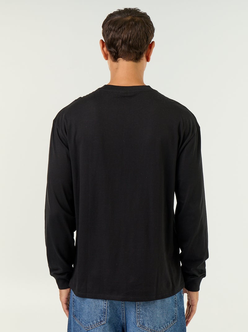 Long-sleeved round neck cotton t-shirt Black - Kiabi