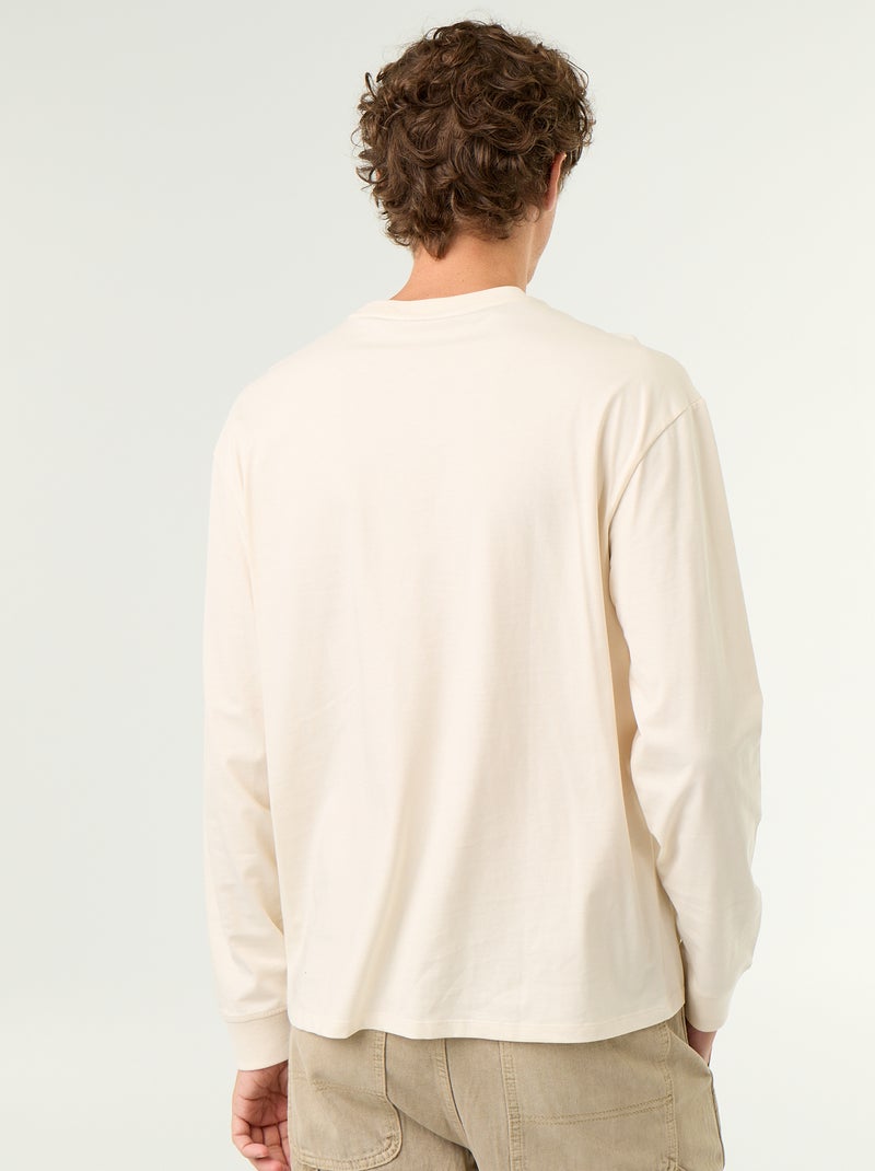 Long-sleeved round neck cotton t-shirt White - Kiabi