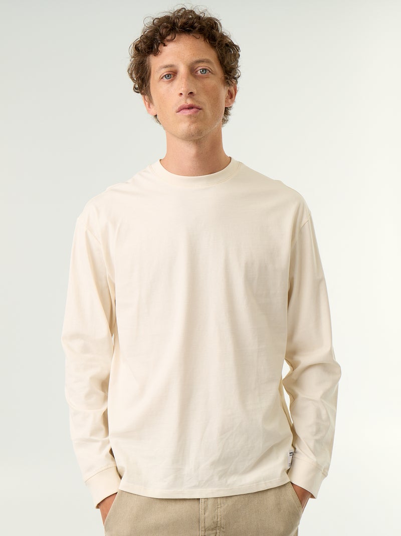 Long-sleeved round neck cotton t-shirt White - Kiabi