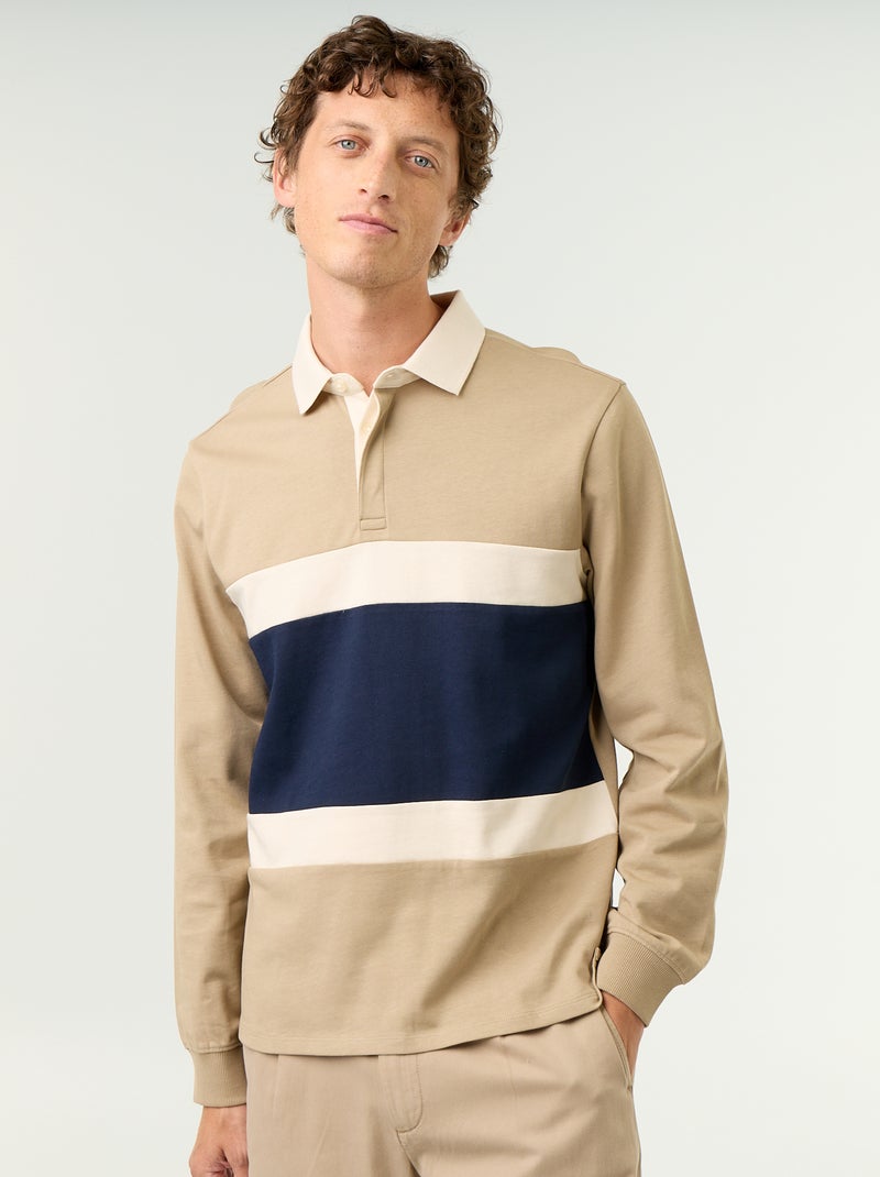 Long-sleeved rugby polo shirt Beige - Kiabi