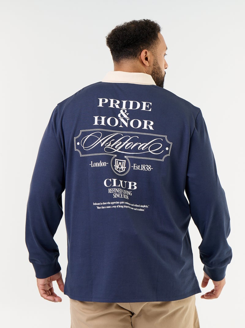 Long-sleeved rugby-style polo shirt Blue - Kiabi