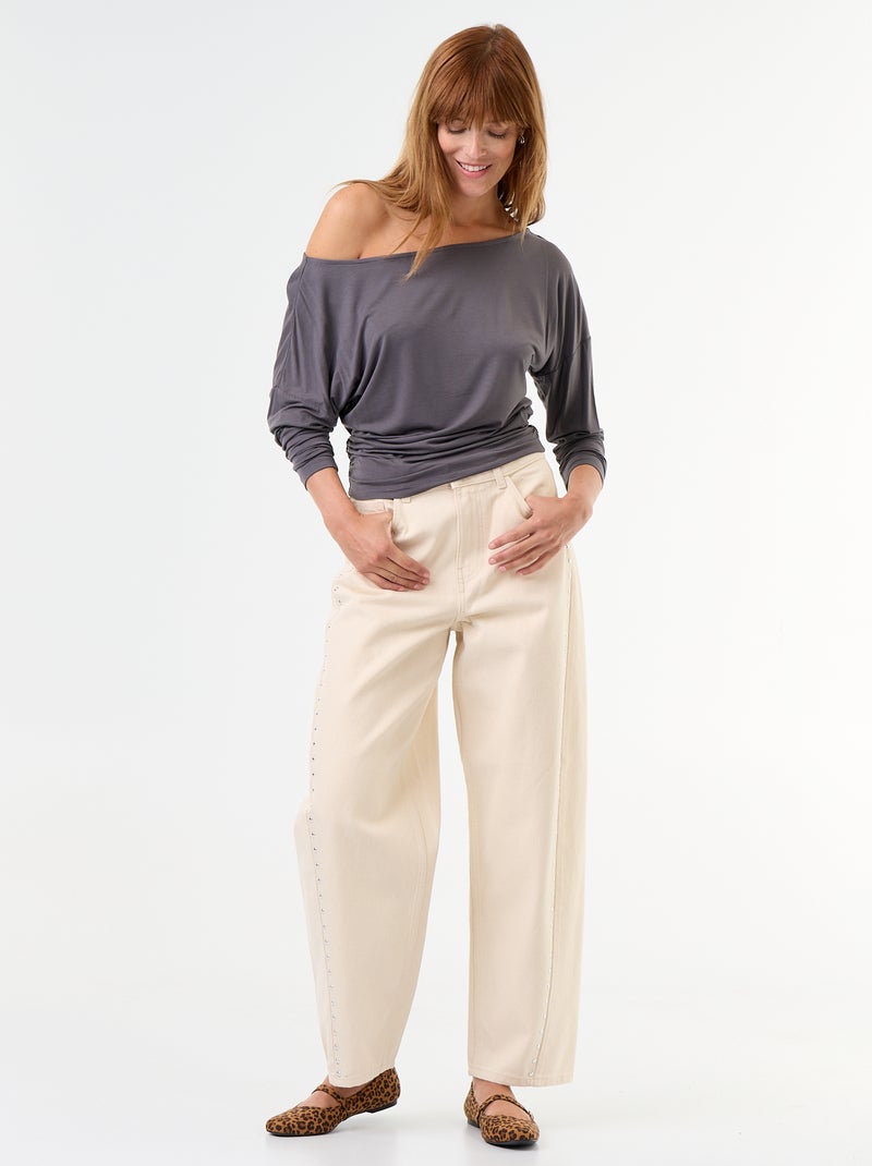 Long-sleeved stretch t-shirt with elasticated sides Grey - Kiabi