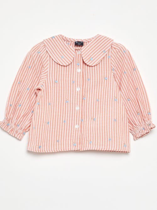 Long-sleeved striped blouse with 'flower' embroidery - Kiabi