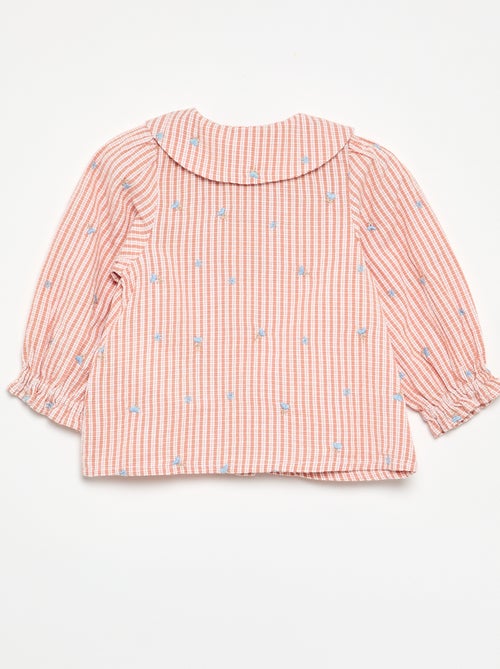 Long-sleeved striped blouse with 'flower' embroidery - Kiabi