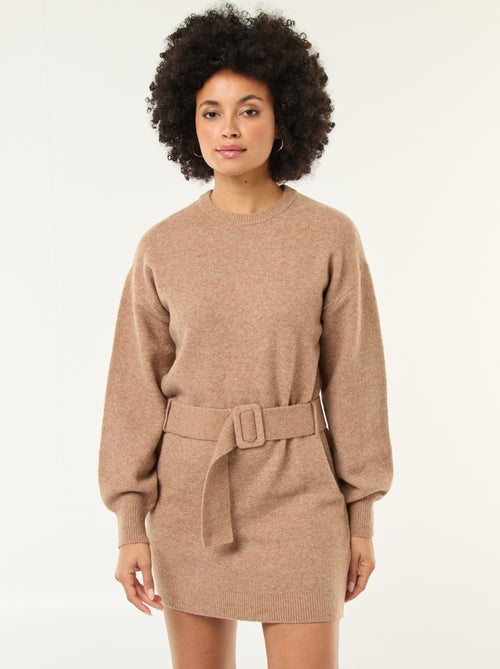Long-sleeved sweater dress with belt - Kiabi