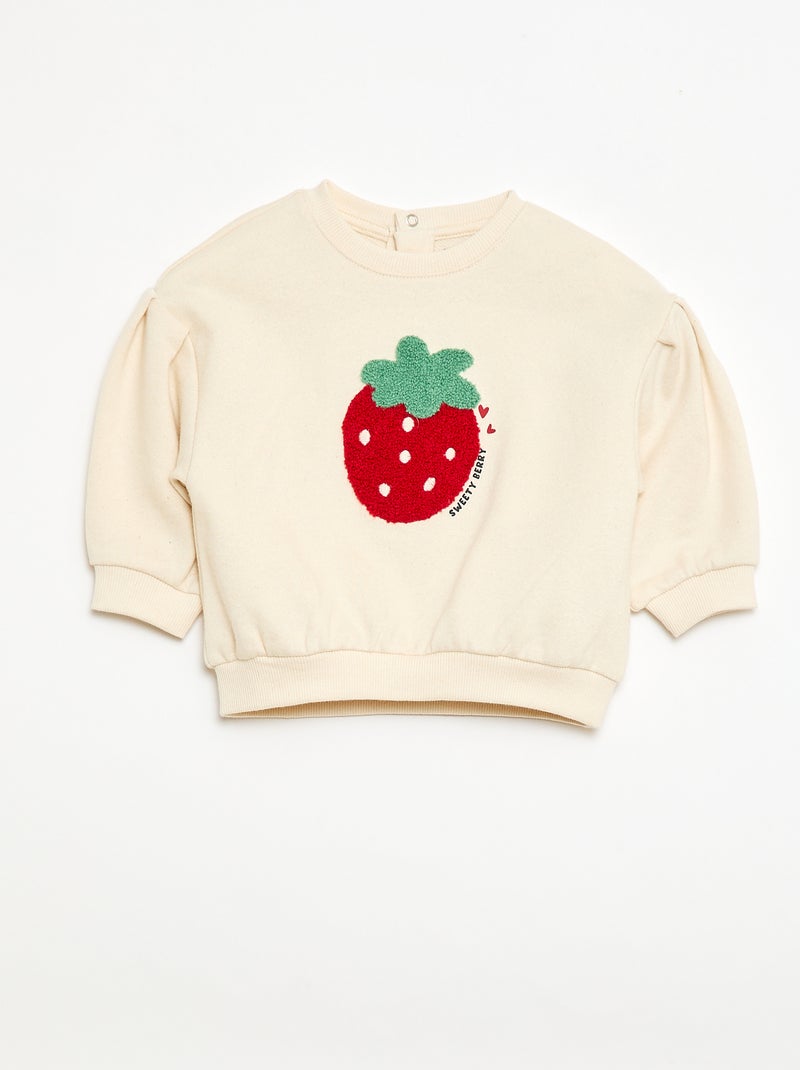 Long-sleeved Sweatshirt with Bouclé Knit Patch White - Kiabi