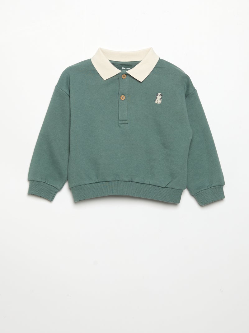 Long-sleeved sweatshirt with polo collar Green - Kiabi