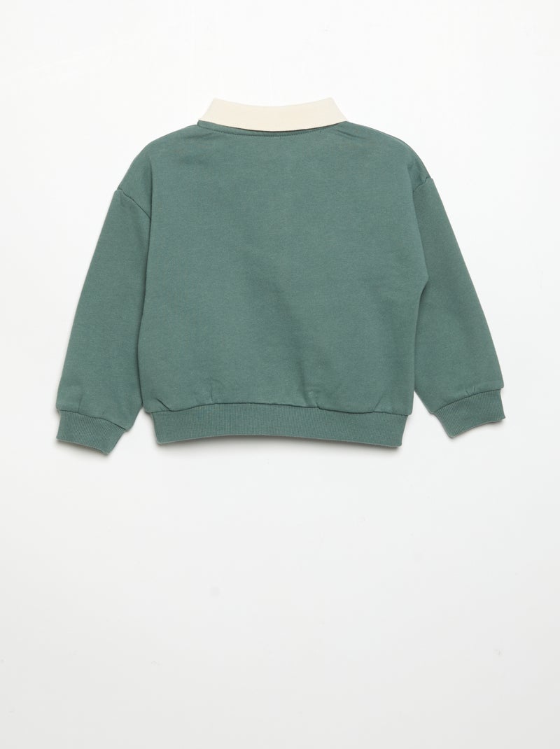 Long-sleeved sweatshirt with polo collar Green - Kiabi