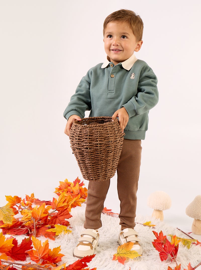 Long-sleeved sweatshirt with polo collar Green - Kiabi
