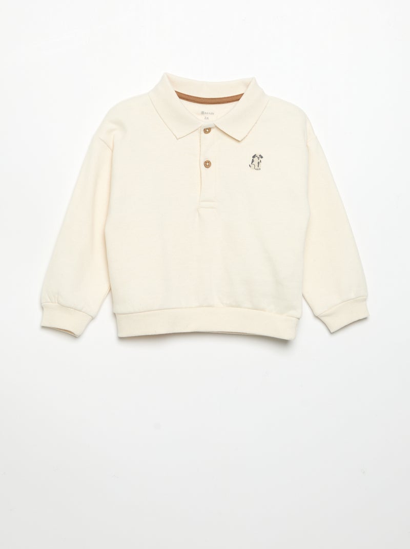 Long-sleeved sweatshirt with polo collar White - Kiabi