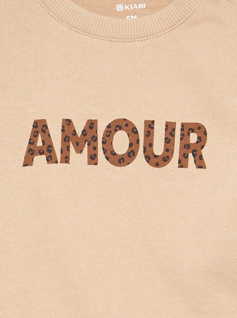 Long-sleeved sweatshirt with print Beige - Kiabi