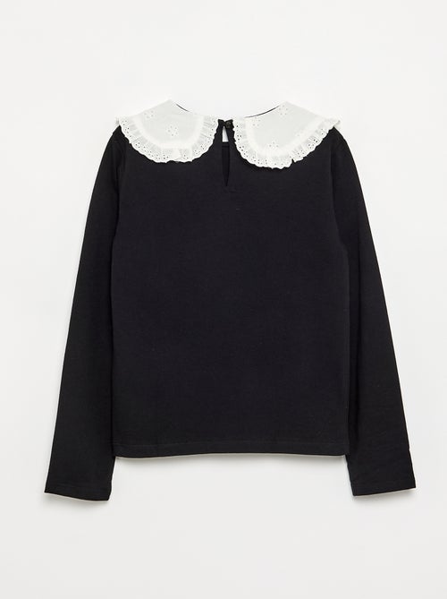 Long-sleeved T-shirt with broderie anglaise collar - Kiabi
