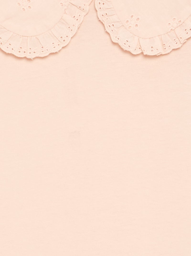 Long-sleeved T-shirt with broderie anglaise collar Pink - Kiabi