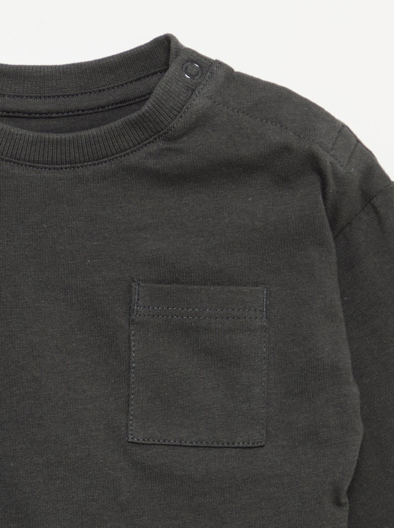 Long-sleeved T-shirt with chest pocket Black - Kiabi