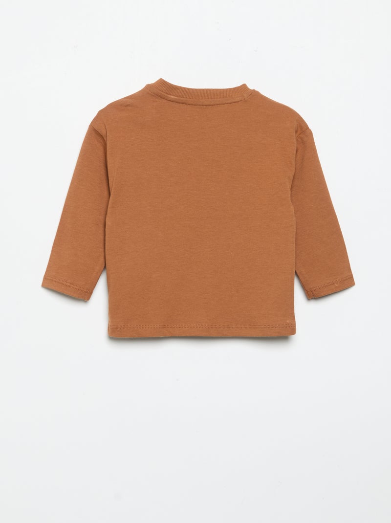 Long-sleeved T-shirt with fun pocket Brown - Kiabi