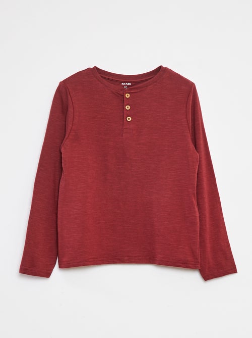 Long-sleeved T-shirt with grandad collar - Kiabi