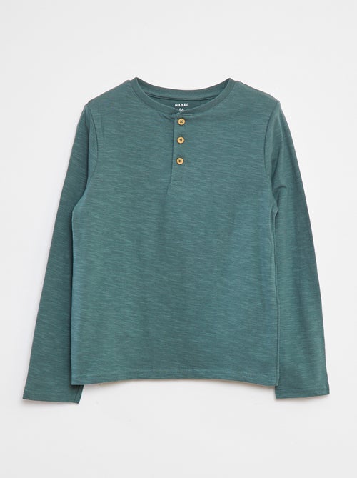 Long-sleeved T-shirt with grandad collar - Kiabi