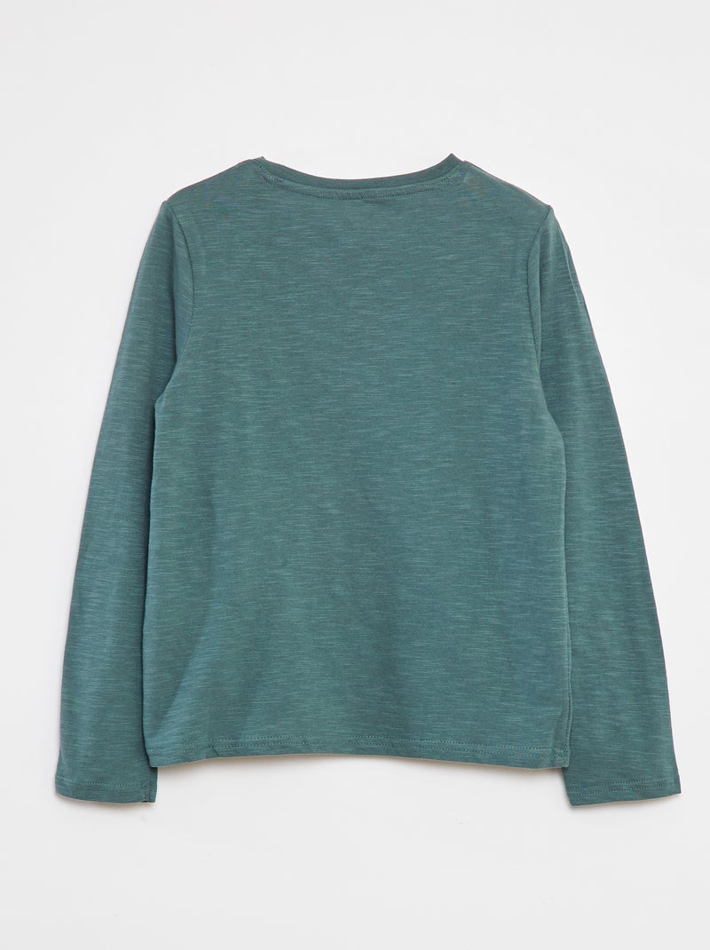 Long-sleeved T-shirt with grandad collar Green - Kiabi