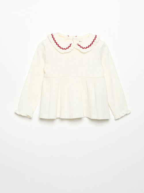Long-sleeved T-shirt with Peter Pan collar - Kiabi