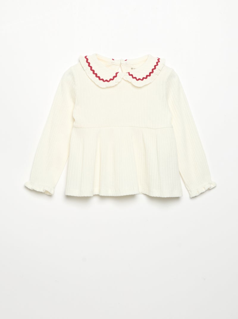 Long-sleeved T-shirt with Peter Pan collar White - Kiabi