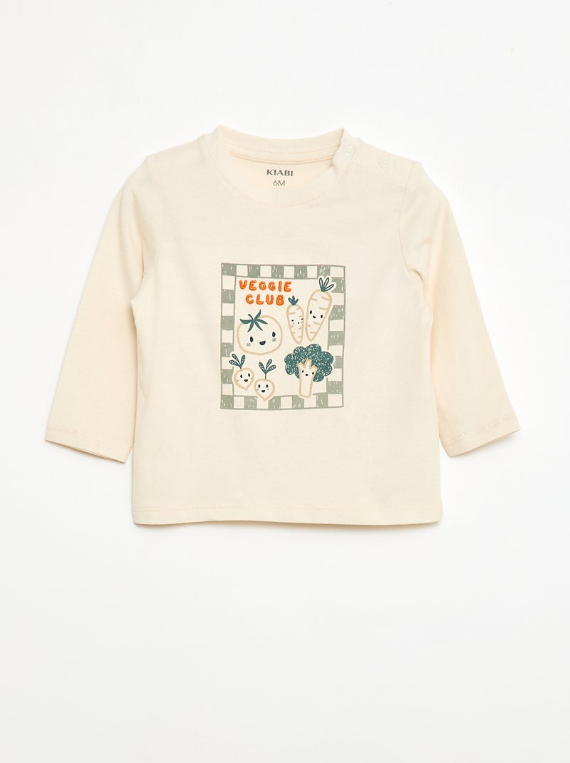 Long-sleeved T-shirt with print and embroidery White - Kiabi