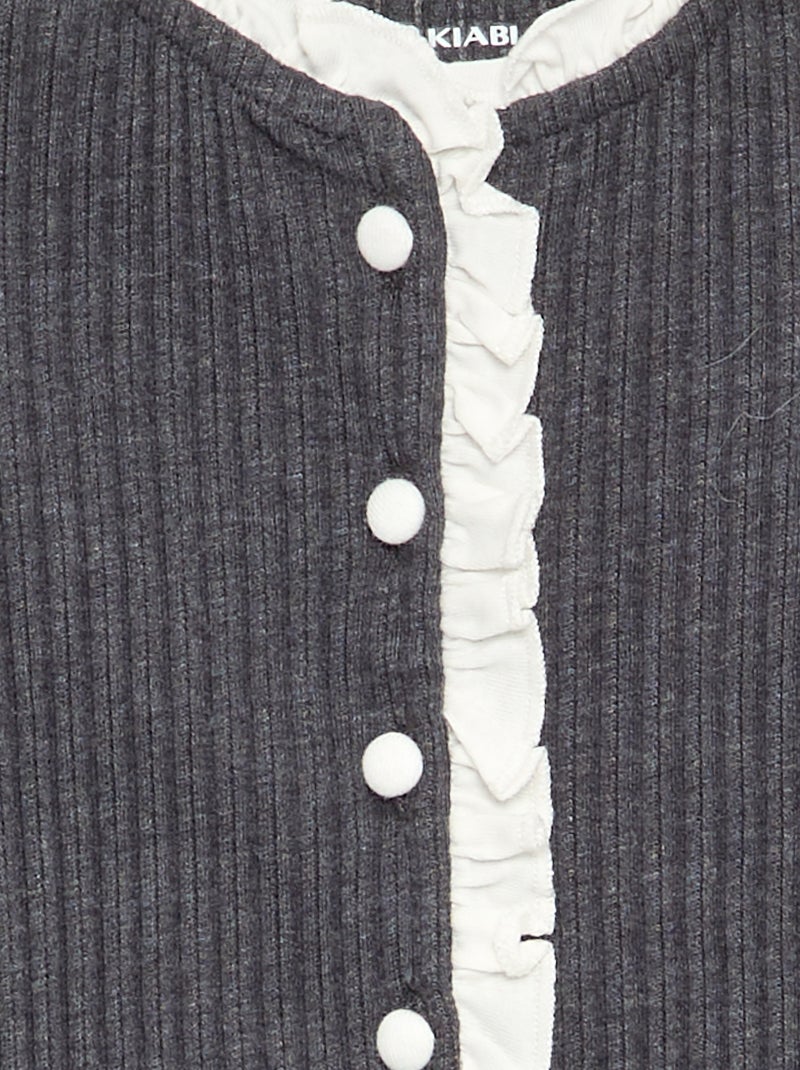 Long-sleeved T-shirt with ruffles and contrasting buttons Dark gray / Anthracite - Kiabi