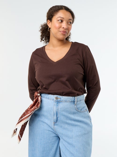 Long-sleeved V-neck T-shirt - Kiabi Long-sleeved V-neck T-shirt - Kiabi