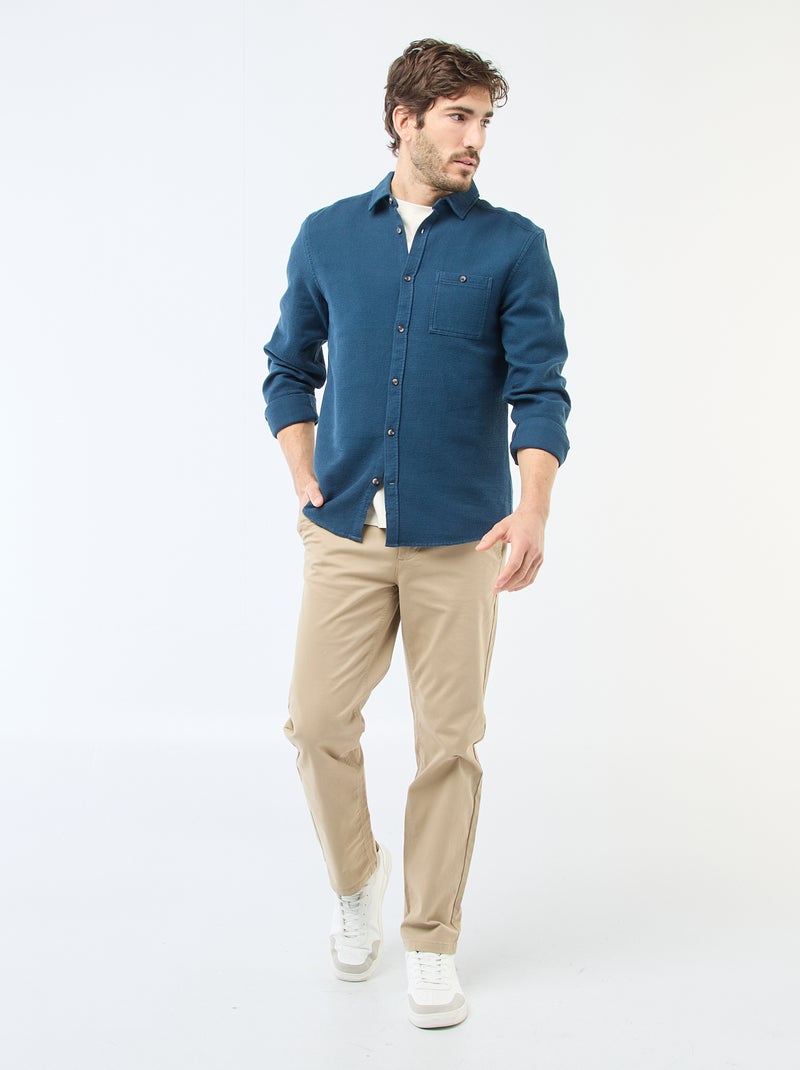 Long-Sleeved Waffle-Knit Shirt Blue - Kiabi