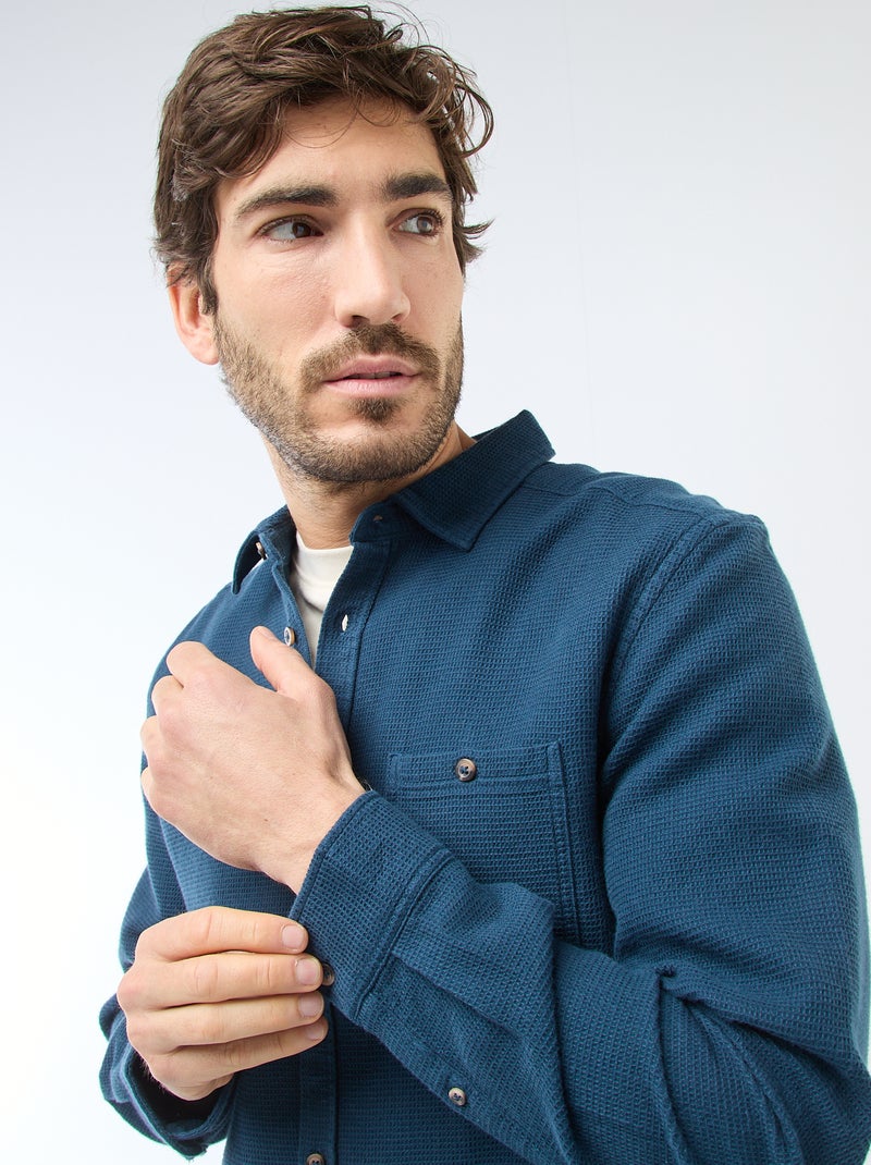Long-Sleeved Waffle-Knit Shirt Blue - Kiabi