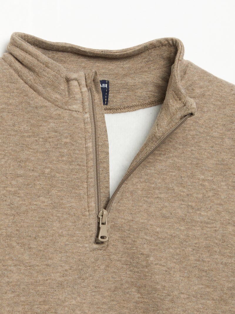 Long-sleeved zip-neck sweatshirt Brown - Kiabi