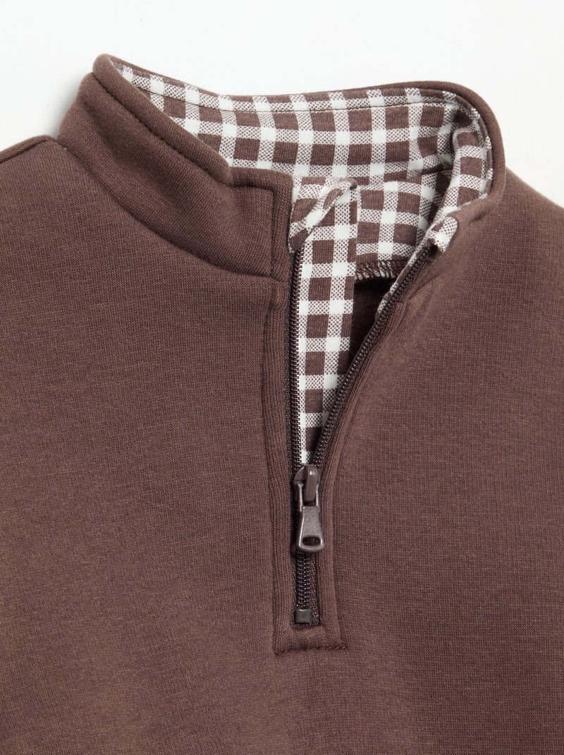 Long-sleeved zipped collar sweatshirt Brown - Kiabi