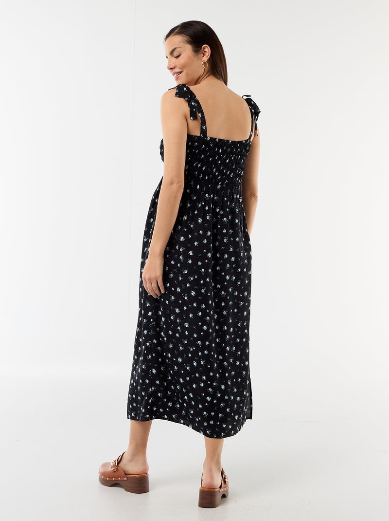Long smocked maternity dress Black - Kiabi