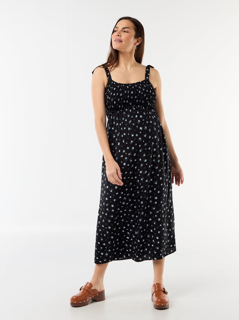 Long smocked maternity dress Black - Kiabi
