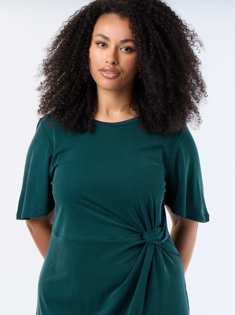 Long Solid-Colored Dress with Front Knot Green - Kiabi