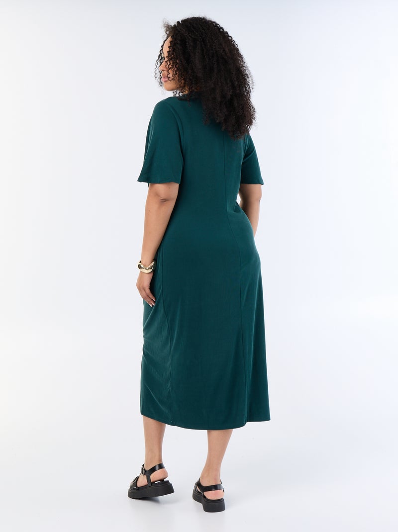 Long Solid-Colored Dress with Front Knot Green - Kiabi