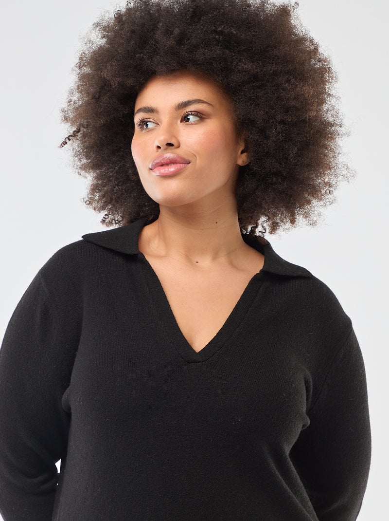 Long Sweater Dress with Polo Collar Black - Kiabi
