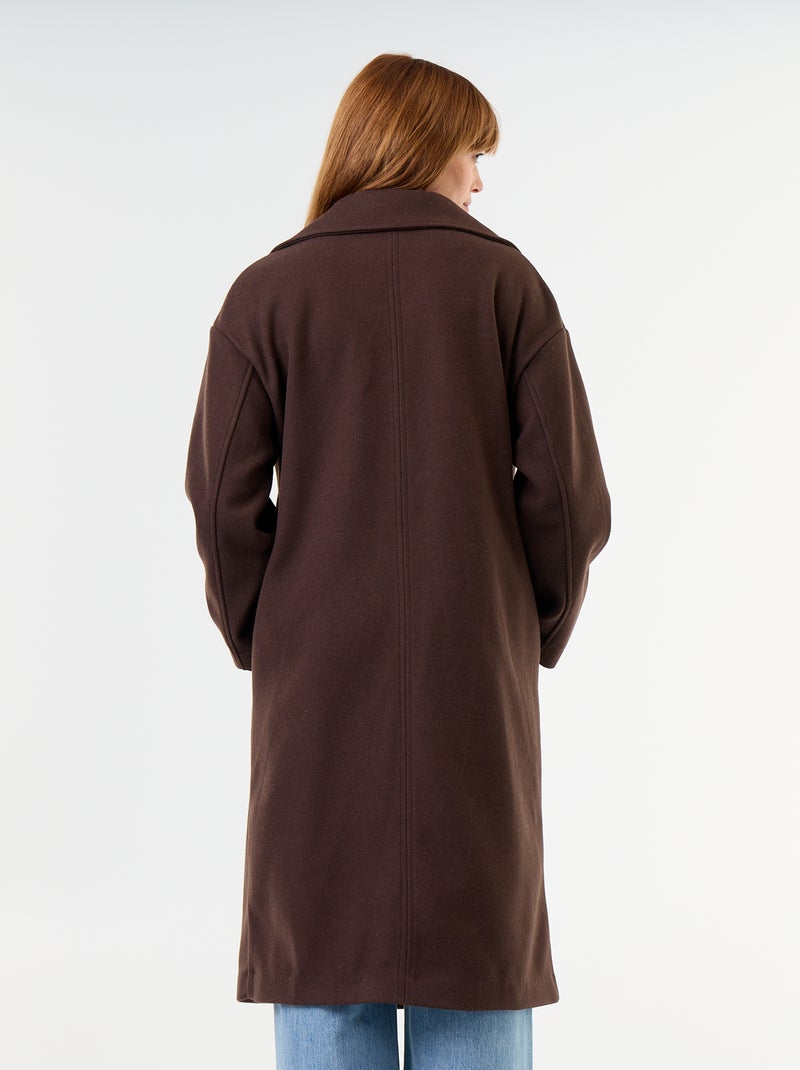 Long wool-effect coat with tailored collar Brown - Kiabi
