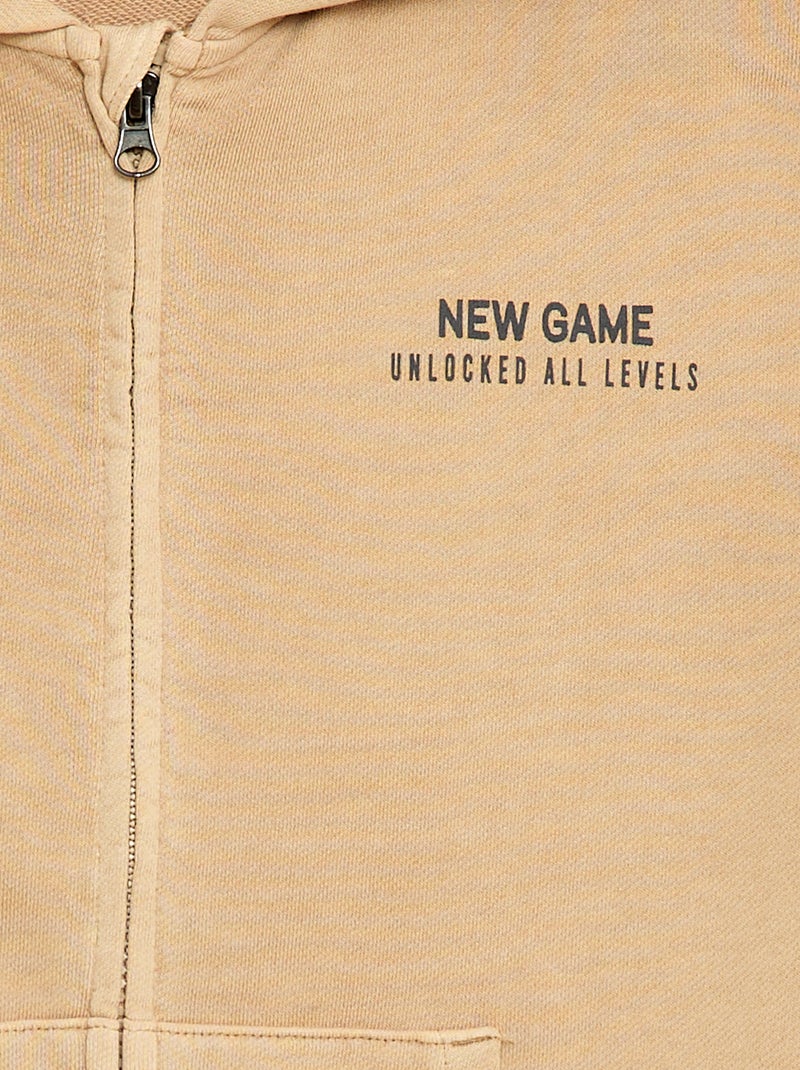 Loose Cotton Hoodie with Animated Back Beige - Kiabi