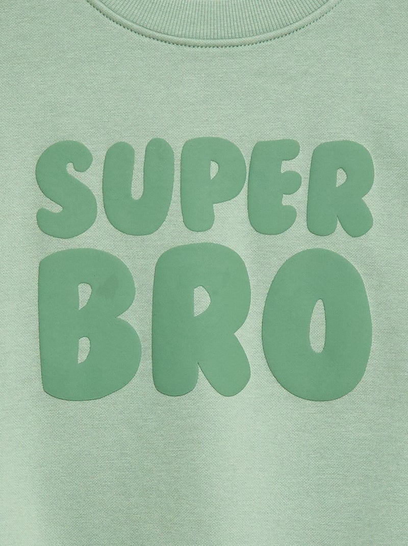 Loose-fit "Brother" Motif Sweatshirt Green - Kiabi