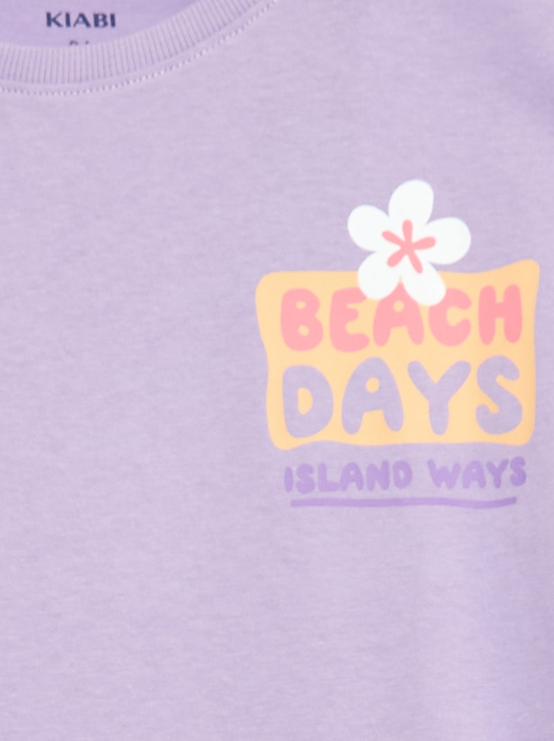 Loose-fit T-shirt with back & chest print Purple - Kiabi