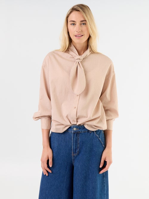 Loose long-sleeved shirt with pussy-bow collar - Kiabi