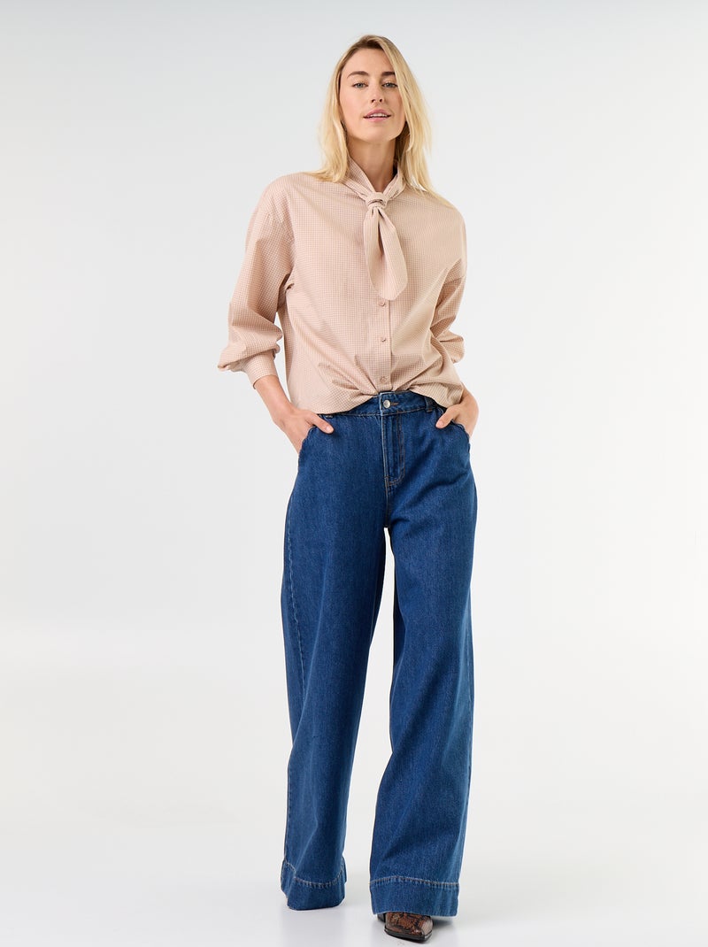 Loose long-sleeved shirt with pussy-bow collar Beige - Kiabi