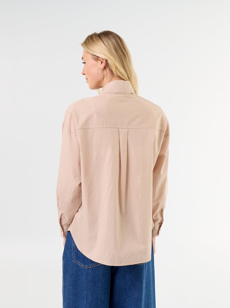 Loose long-sleeved shirt with pussy-bow collar Beige - Kiabi