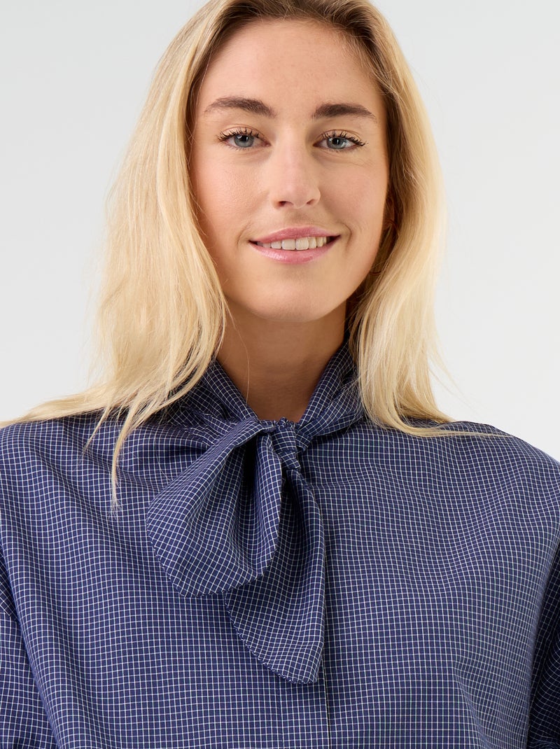 Loose long-sleeved shirt with pussy-bow collar Blue - Kiabi