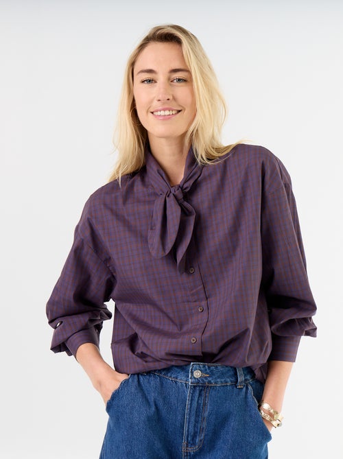 Loose long-sleeved shirt with pussy-bow collar - Kiabi