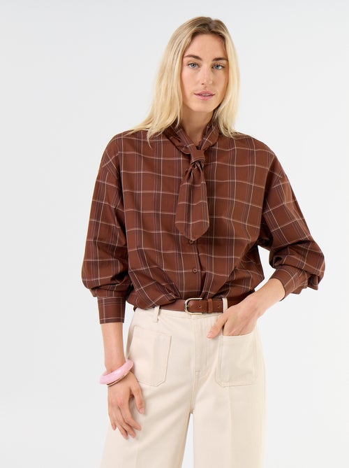 Loose long-sleeved shirt with pussy-bow collar - Kiabi