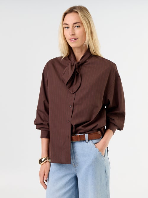 Loose long-sleeved shirt with pussy-bow collar - Kiabi