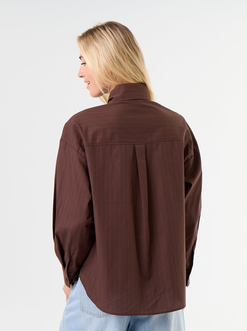 Loose long-sleeved shirt with pussy-bow collar Brown - Kiabi