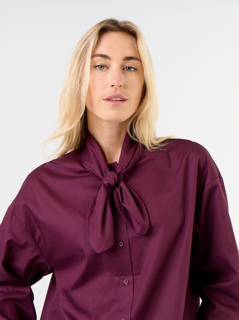 Loose long-sleeved shirt with pussy-bow collar Pink - Kiabi