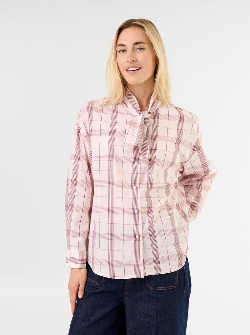Loose long-sleeved shirt with pussy-bow collar Pink - Kiabi